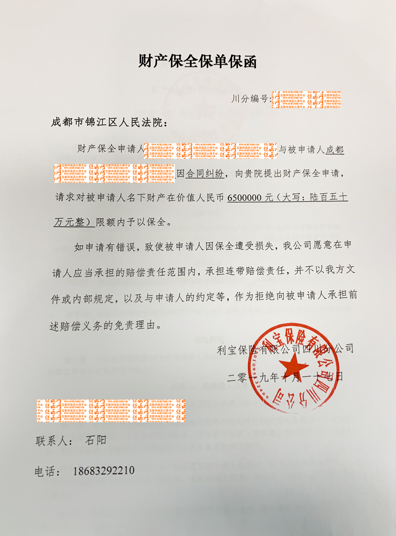 2019诉讼保全保函实例分析十/成都市锦江区人民法院/保险公司保函