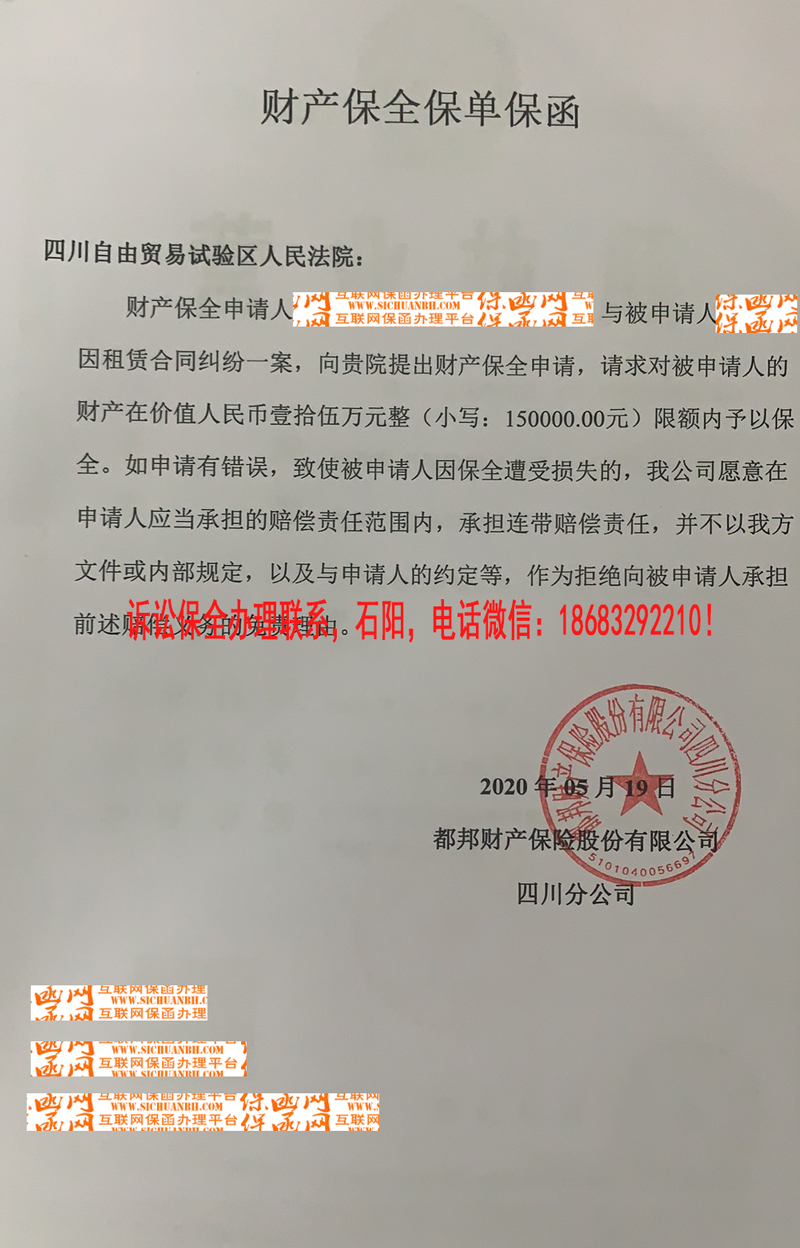 2020年诉讼保全保函实例分析四/四川自由贸易区人民法院/保险公司保函